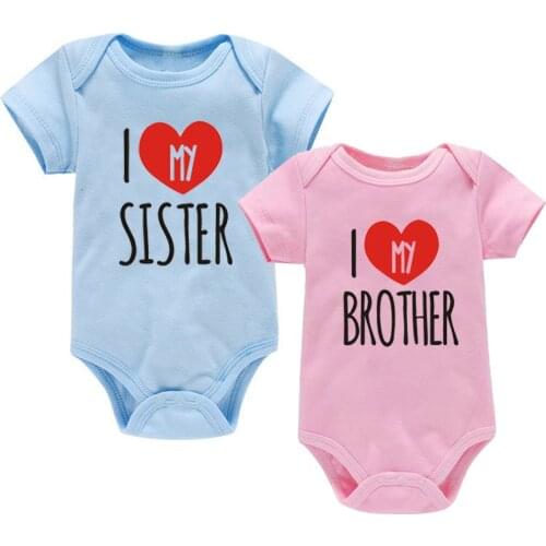 I Love My Sister Brother Baby Casual Bodysuits Cotton Twins Baby Boys Girls Rompers Short Sleeve Summer Infant Outfits Clothes