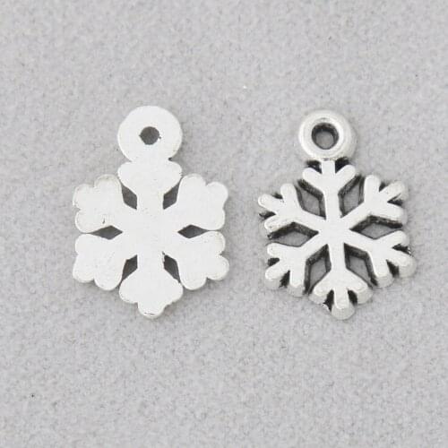RAINXTAR Fashion Alloy Antique Silver Color Snowflake Charms Christmas Jewelry Charms 10*15mm 100pcs AAC1398
