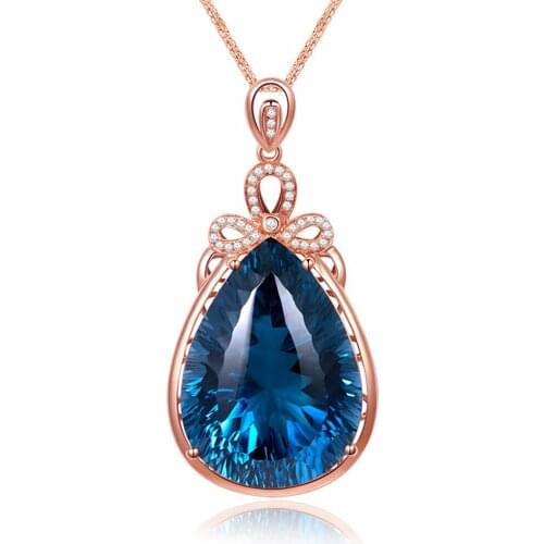 Luxury Big 6 Carats Blue Crystal Sapphire Gemstones Diamonds Pendant Necklaces For Women Rose Gold Color Choker Jewelry Bijoux