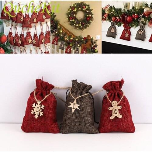 Christmas Calendar Gift Bag Candy Storage Bags With Stickers Pouches Xmas Decoration DIY Gift Packing Label