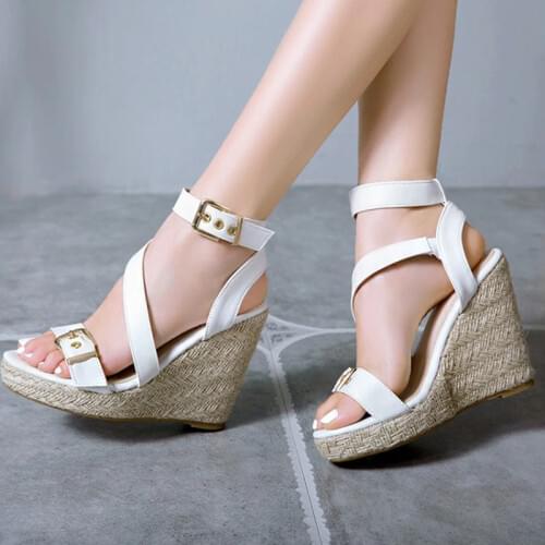 Large size 45 46 wedges sandals Bohemia style womens sandals hemp rope high heels 11cm fish mouth wedding party shoes 3040