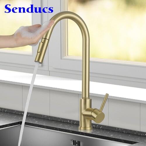 Senducs Touch Kitchen Faucets Newly Product Pull Out Kitchen Faucets Hot Cold Kitchen Mixer Tap Smart Touch Gold Kitchen Faucets