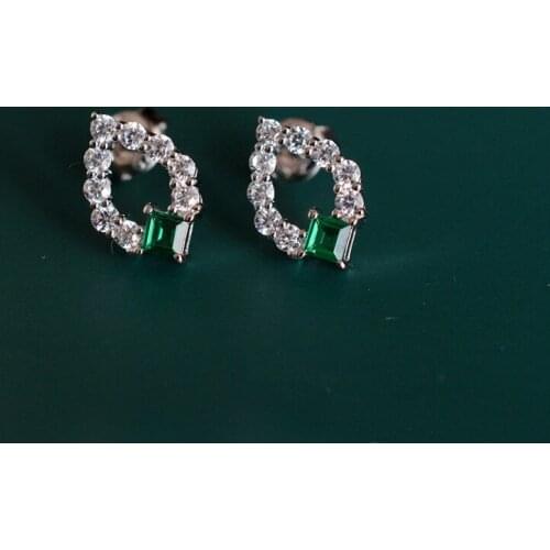 Vintage Trendy Double Stud Earrings Luxury Female Small Green Stone Earrings Real 925 Sterling Silver Wedding Earrings For Women