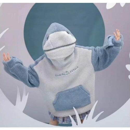 Shark Sweatshirts Woman Kawaii Hoodies Couples Clothes Cute Fleece Letter Print Vintage Clothing 2021 Women Aesthetic Streetwear