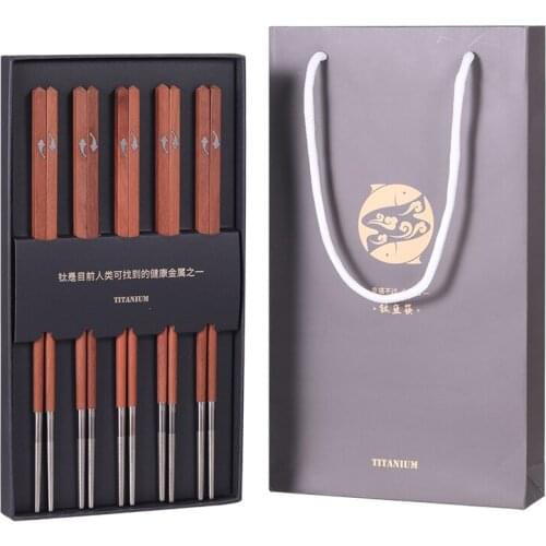 Tiartisan kitchen accessories Chinese Chopsticks Titanium+Wood Square Ultralight tableware for Home Outdoor Travel