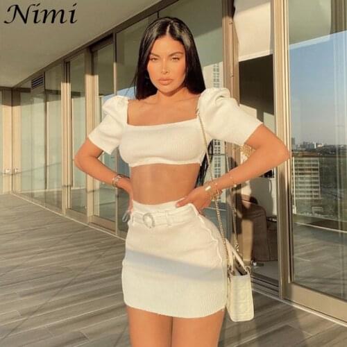 Thread Summer Short Sleeve Knitted Skirt Cover 2021 Fashion Women Clothing Pure Color Waist And Navel For Casual Skirt Suit