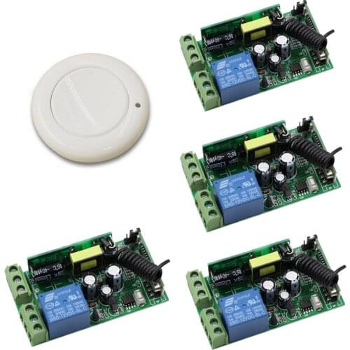 Smart Home AC 85V 110V 120V 220V 250V 1CH Wireless Remote Control Switch System 4pcs Receivers & Wall Panel Sticky Transmitter