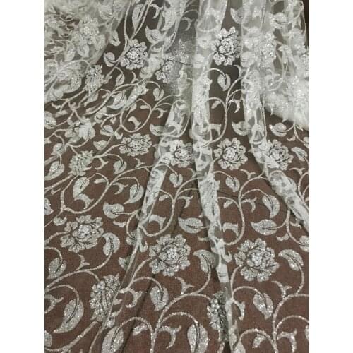 High Quality Glued glitter sequins Tulle Lace Fabric ZH-101415 Latest French Nigerian For Women Wedding