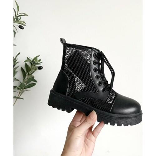 2021 New Spring and Autumn Round Toe Ankle Boots Women Net Yarn Shoes Ladies Motorcycle Platform Womens Short Boot Women Shoes