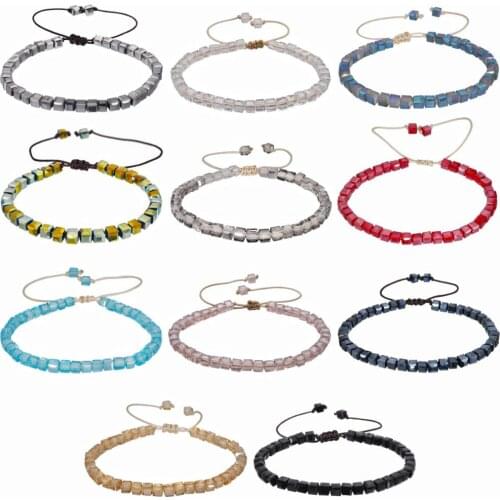 Square Glass Beaded Bracelets for Women Stackable Rope Chain Adjustable Bracelet Female Hand Chains Party Gift 11 Pcs/Set