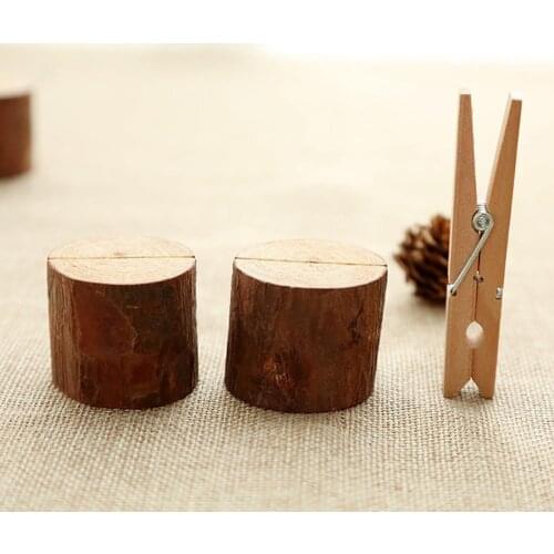 10Pcs Natural Round Wood Table Number Card Clip Holder Stand Wedding Party Decor