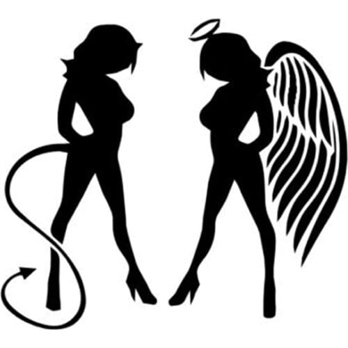 19.7*17.7CM Angel Devil Sexy Little Girl Car Stickers Covering The Body Reflective Vinyl Decals Black/Silver C7-0829