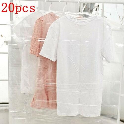 20pcs Clothes Suit Garment Dustproof Cover Transparent Plastic Hanging Pocket Storage Bag