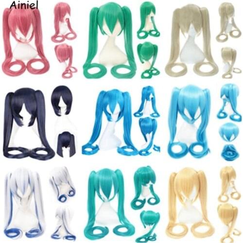 2020 Anime Cosplay Wig Miku Wig Rock Shooter Senbon Yellow Blue Synthetic Hair For Girls Party Accessories