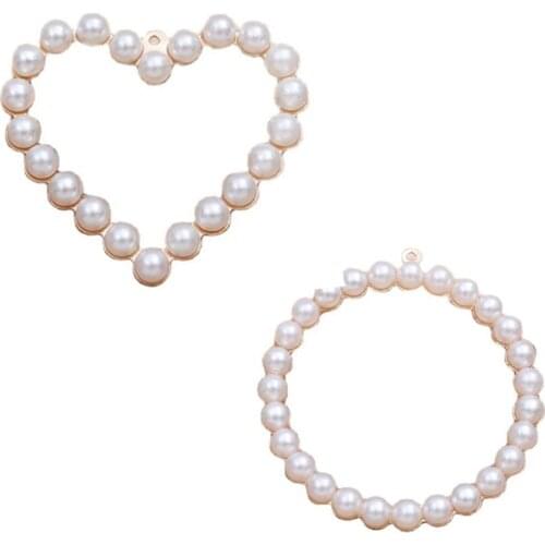 4pcs Big Round Heart Charms Pendants with Imitation Pearls for DIY Earrings Making Findings Women Party Jewelry Accessories