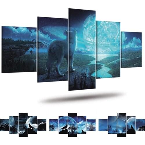 5 Pieces Canvas HD Prints Pictures Living Room Wall Art Framework Animal Wolf Paintings Modular Snow Mountains Poster Home Decor
