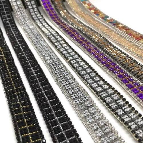 Hotfix Rock Diamond Crystal Ribbon Trimming 1Yard/Lot 15mm Width Rhinestone Chain Tape Fabric Applique Banding for Accessories