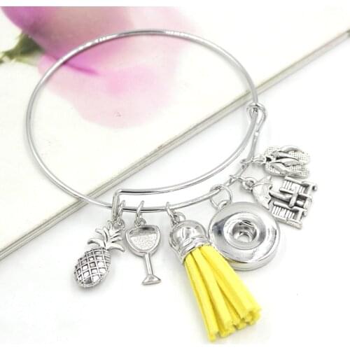 18mm Snap Bracelet Summer Beach Tropical Pineapple flip flop charm Bracelet bangle for women girl gift pulsera snap jewelry