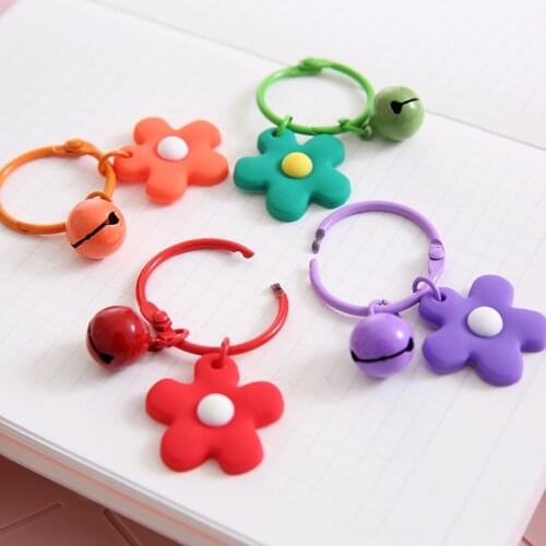 Colorful Flower With Bell Adjustable Opening Key Chain Candy Color Mini Key Ring Creative Pendant Female Bag Apparel Ornaments