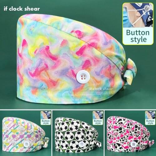 Elastic Printed cotton Nurse Hat scrubs Cap Pet clinic Work Hats Casual Unisex doctor Surgical Dentist Operating room work caps