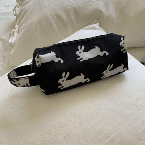 Ins Cartoon Cute Running Rabbit Black Pencil Bag Girl Handbag Student Stationery Cosmetics kawaii Storage Bag school supplies