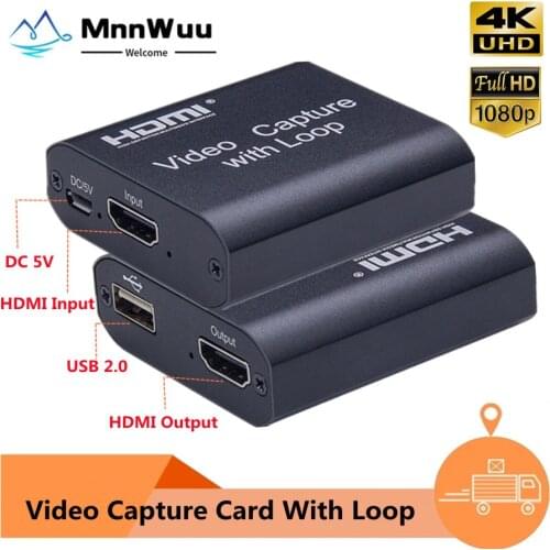 Video Capture Card 4K 30hz Loop HDMI Capture Card HD Video Recording 1080P Live Streaming USB2.0 Grabber for PS4 Game DVD Camera