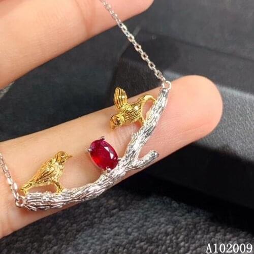 KJJEAXCMY fine jewelry 925 Sterling Silver inlaid natural ruby luxury bird girl Pendant Necklace support test