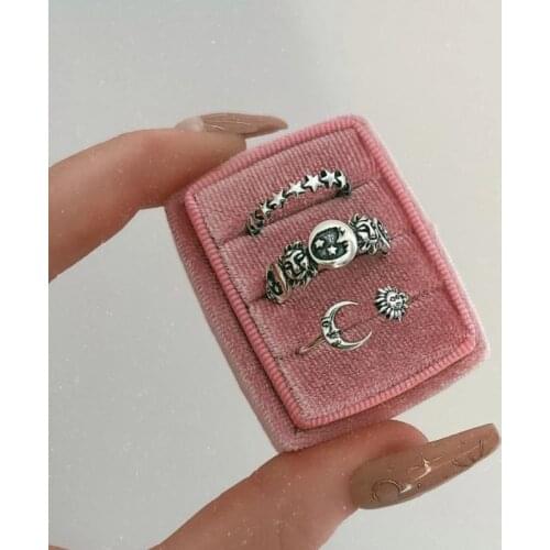 Vintage Sun Moon Stars Rings Set For Women Girls Retro Silver Color Geometric Opening Knuckle Ring Female Trendy Jewelry Anillos