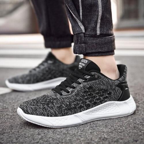 Men Casual Sport Shoes Weave Air Mesh Walking Running Sneakers Black Non Slip Footwear Breathable Jogging Flats Size 39-46