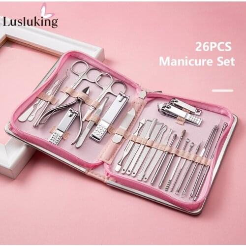 9/18/26Pcs Manicure Set Stainless Steel Nail Clippers Cuticle Nipper Pedicure Care Tool Dead Skin Scissor Cleaning Grooming Kit