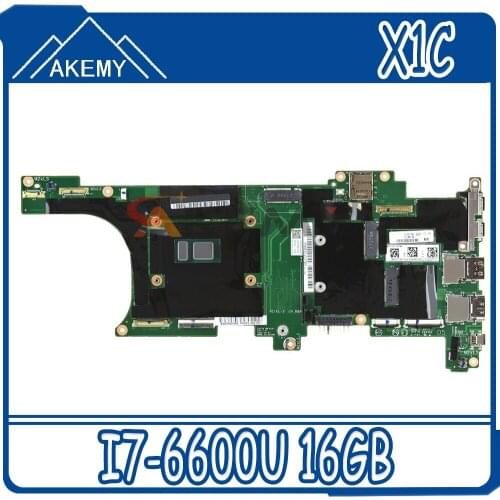 Laptop motherboard For LENOVO Thinkpad X1C I7-6600U 16GB Ram Mainboard DX120 NM-B141 01LV981 SR2F1 CPU