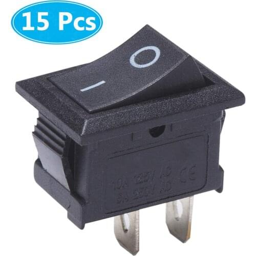 MCIGICM 15 Pcs AC 6A/250V 10A/125V 2 Solder Lug SPST On/Off Mini Boat Rocker Switch 2Pin Toggle Switch Snap