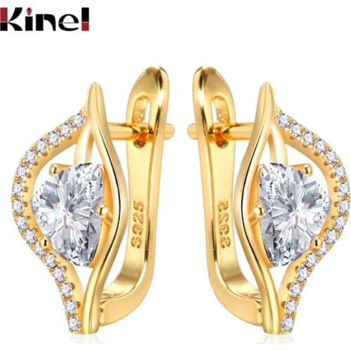 Kinel Trendy Cubic Zirconia Stud Earrings irregular CZ Stone 585 Rose Gold Copper Earrings For Women Fashion Wedding Jewelry