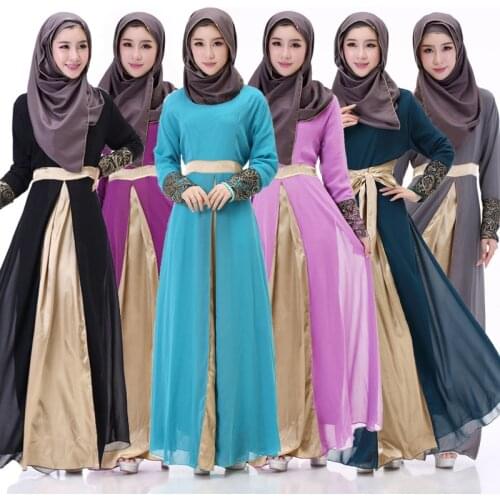 Muslim abaya dress lace fashion stitching chiffon dubai kaftan arabic dresses moroccan Oman islamic dress
