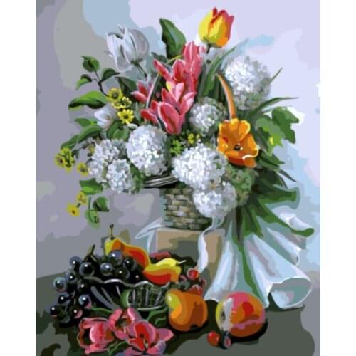 DRAWJOY Framed Oil Paint DIY Painting By Numbers Coloring By Numbers Red Flower Home Decoration 40*50cm