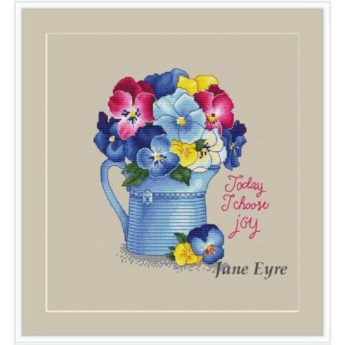 The pansy in the iron bucket 28-32 Cross Stitch Set Cross-stitch Kit Embroidery Needlework Craft Packages Cotton Fabric Floss