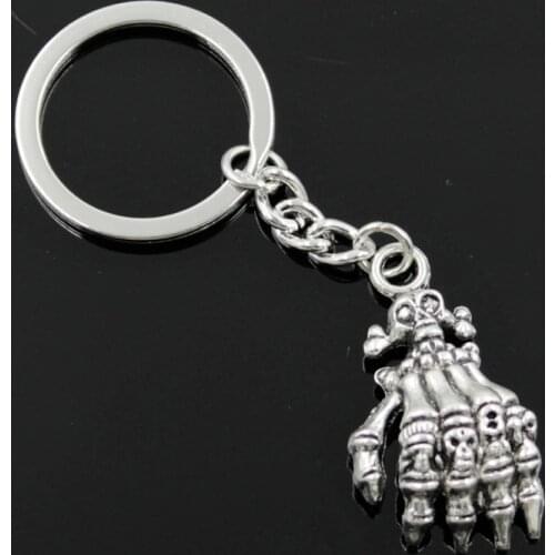 New Fashion Men 30mm Keychain DIY Metal Holder Chain Vintage Skeleton Hand 38x21mm Silver Color Pendant Gift