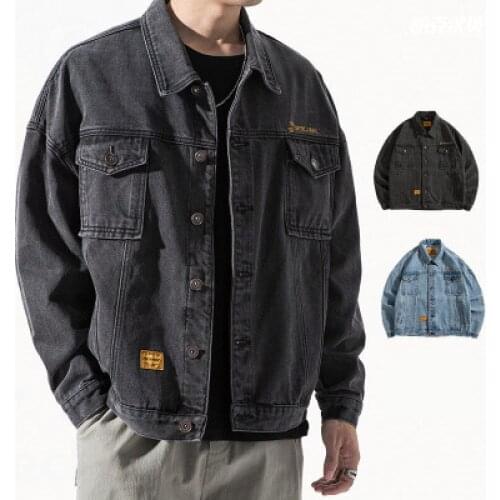 Autumn denim jacket men loose street work jacket mens tops fashion casual turn-down collar demin coat