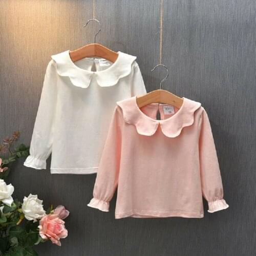 1-7Y Toddler Kid Baby Girl Tops Peter Pan Collar Solid Long Sleeve T-Shirt Ruffle Warm Tops Pullovers