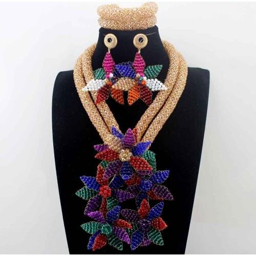Luxury Flowers Pendant Necklace Colorful Crystal African Women Wedding Party Indian Beads Gift Lace Jewelry Free Shipiing W13673