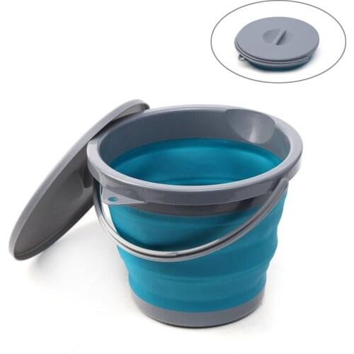 5L Folding Bucket With Cover Portable Folding Bucket Car Wash Fishing Promotion Bathroom Kitchen Silicone Bucket Outdoor Camping