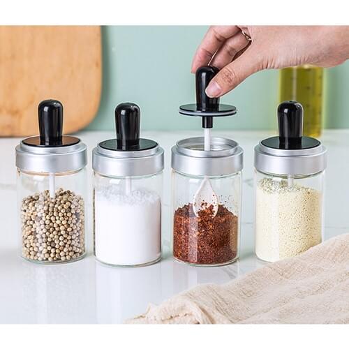 Glass Sugar Bowl with Lid and Spoon Dispenser Salt Containers Sugar holder Jar for Home and Kitchen(8.5oz/250ml)