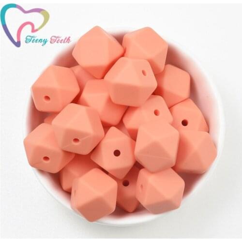 Teeny Teeth 10 PCS Salmon Orange Silicone 14-17 MM Teething Hexagon Loose Beads DIY Chew Jewelry Baby Nursing Geometric Beads