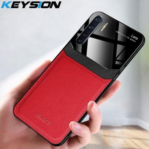 KEYSION Shockproof Case for OPPO A91 A31 A8 A5 2020 A9 2020 Leather Mirror Tempered Glass Phone Back Cover for OPPO Reno 2F 2Z