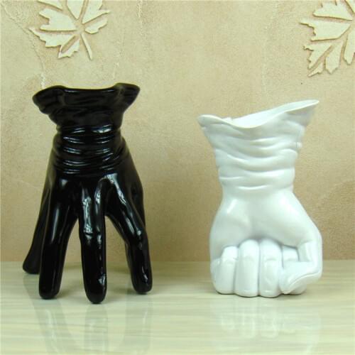 Unique Hand Shape Vase Decorative Resin Abstract Glove Flower Holder Trinket Craft Adornment Furnishing for Home Office Cafe Pub