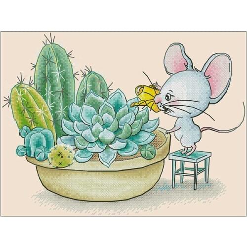 Cactus mouse patterns Counted Cross Stitch 11CT 14CT DIY wholesale Chinese Cross Stitch Kits Embroidery Needlework Sets