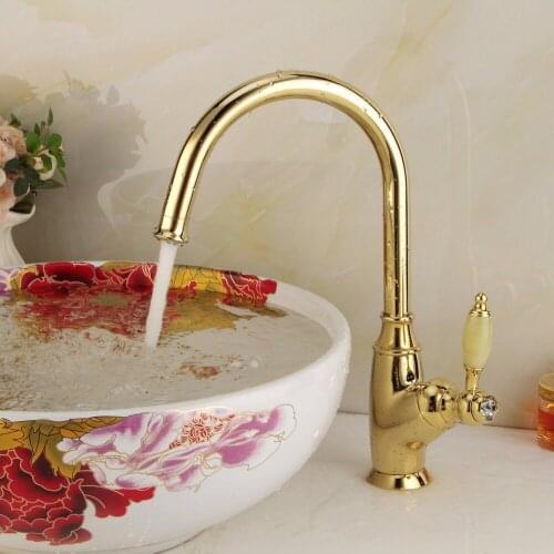 Vidric Kitchen Faucet Golden Polished Basin Tap Luxury Jade Faucet kitchen bathroom single handle taps faucets