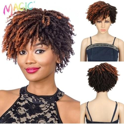 Magic 10 Inches Afro Kinky Curly Wig Synthetic Short Dreadlock Wig With Bangs Ombre Black Blonde Crochet Wig for Black Women