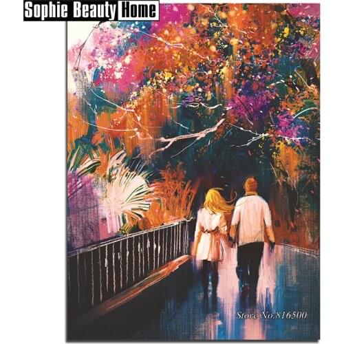 Needlework 5D Diy Diamond Painting Lovers Walk On Road Cross Stitch Diamond Embroidery Full Drill Diamond Mosaic Picture 188271