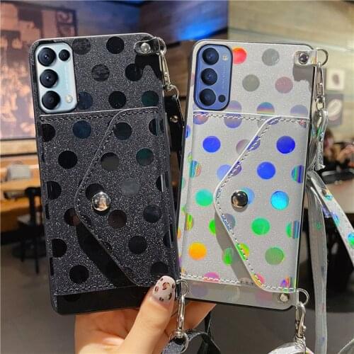 For OPPO Reno 5 4Z 4 Pro 5G Case Wallet Cord Flip leather Strap Chain Silicone Cover OPPO A53S A53 A33 A32 A5 A9 2020 Phone Case